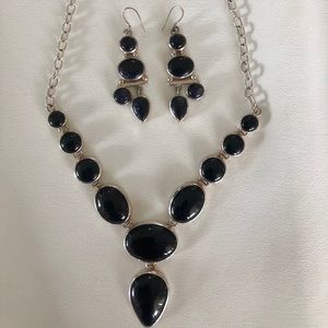 Black stone onyx necklace and matching earrings